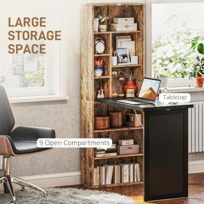 HOMCOM Foldable Desk Wall Mounted Convertible Table, Rustic Brown - color: Rustic Brown