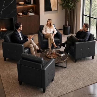 Black Accent Chairs Set of 2, Faux Leather Living Room Chair | STHOUYN, Mid-Century Modern, Tufted Armrest and Seat, Cozy, Office, Reading, Waiting Room, Bedroom - color: Black, size: 2
