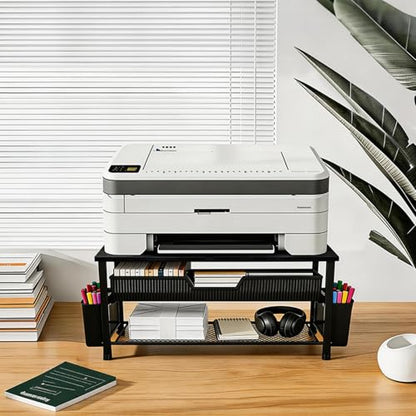 Printer Stand for Desk, Desktop Printer Shelf for Home Office, Black - color: Black-High