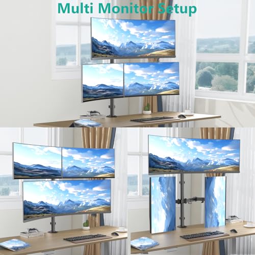 WALI Triple Monitor Mount for up to 49 inch Ultrawides on Top Bracket and 32 inch Screens on Side Brackets, Extra Tall 3 Monitors Desk Mount, Heavy Duty Monitor Arm up to 44 lbs (M003-P), Black - size: 13"-49", style: Triple