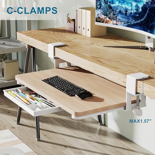 ETHU Small Keyboard Tray Under Desk with C-Clamp, 19.7x11.81", Oak - color: Oak