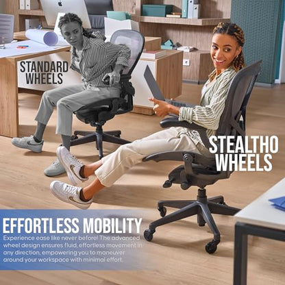 Stealtho Original Office Chair Wheels Set of 5 - Protect Hardwood Floor & Carpet - Heavy Duty Replacement Casters - Black Soft Polyurethane - Standard Fit 7/16" x 7/8" - color: Black