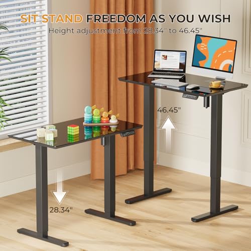 JOY worker Small Glass Standing Desk, 35" Electric Stand Up Desk on Wheels - color: Black Glass, size: 35" * 20"