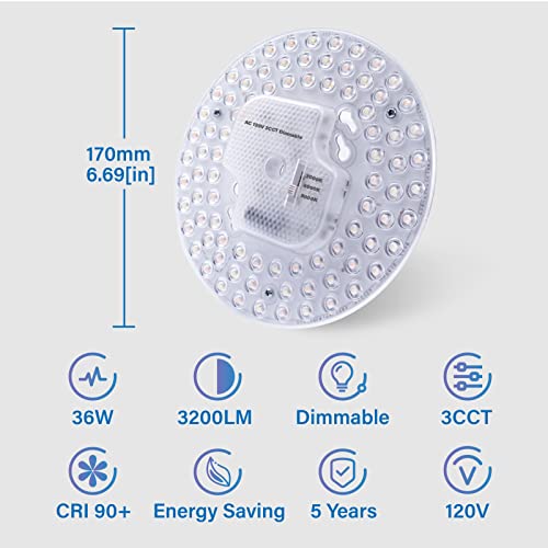 2Pack 36W LED Light Engine Retrofit Kit,6.69inch 3200LM 3CCT 3000K/4000K/5000K Dimmable Ceiling Fan Light Kits,AC 120-130V Ceiling Fan Light Replacement for Ceiling Flush Light