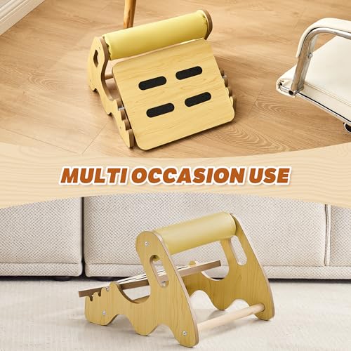 Foot Rest for Under Desk at Work- Adjustable Rocking Foot Stool with 3 Height Positions and Soft Crossbar, Ergonomic Wooden Footrest with Anti-Slip Surface for Home, Office - color: Yellow Maple