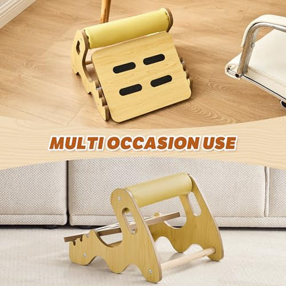 Foot Rest for Under Desk at Work- Adjustable Rocking Foot Stool with 3 Height Positions and Soft Crossbar, Ergonomic Wooden Footrest with Anti-Slip Surface for Home, Office - color: Yellow Maple