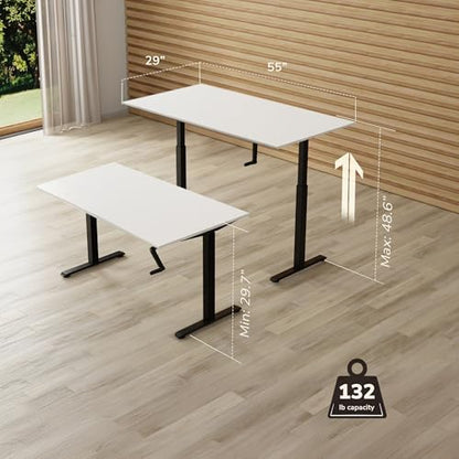 Mount-It! Hand Crank Standing Desk, 55" One-Piece White Top, 132 lbs - color: White
