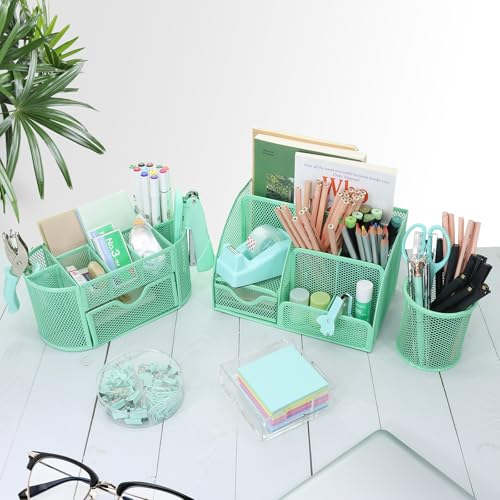 17 IN 1 Office Desk Organizer Set for Back to School Supplies Accessories - color: Green