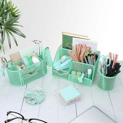 17 IN 1 Office Desk Organizer Set for Back to School Supplies Accessories - color: Green