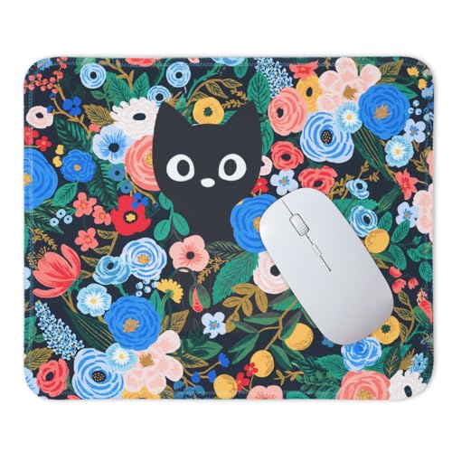Mouse Pad for Desk with Stitched Edge, Premium Cute Washable Mouse Pads. Computer Mousepad with Non-Slip Rubber Base, Mousepads for Laptop, 9.25x7.75x0.12 inch (Meow Blooms) - color: Meow Blooms