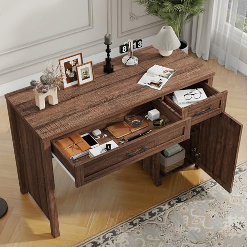 Vabches Farmhouse 47" Executive Desk with Drawers, Red-Brown - color: Red-brown, size: 47"W