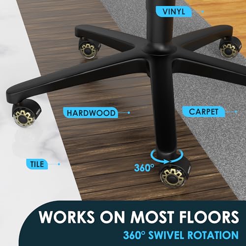 WEWILL Office Chair Wheels, Rubber Replacement Caster Heavy Duty Wheels for Computer Desk Chair to Replace Office Chair mats, Protect Hardwood Floors and Carpet, Set of 5 Glod - color: Glod
