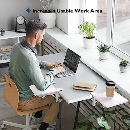 BONTEC Ergonomic Desk Extender Tray, 9.5"x9.1" Table Mount Arm Wrist Rest Shelf, 90° Foldable Elbow Support, Clamp on Computer Arm Rest for Desk, Office & Home Use, Durable & Easy to Install | 90°Foldable Elbow Support, Table Mount Arm, Clamp on Computer