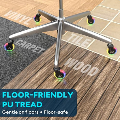 WEWILL RGB Chair Caster Wheels, Self-Lit No Batteries, 3" PU Rubber (5-Pack), Heavy Duty 325kg/715lb, Universal 11x22mm Stem, Quiet for Carpet/Hardwood (Not IKEA) - color: Colorful