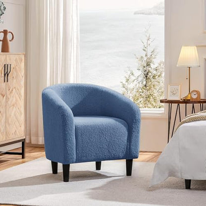Yaheetech Sherpa Accent Chairs, Compact Furry Barrel Chairs with a Curved Silhouette for Small Spaces, Living Room, Bedroom, Blue - color: Blue (Boucle), style: without Ottoman