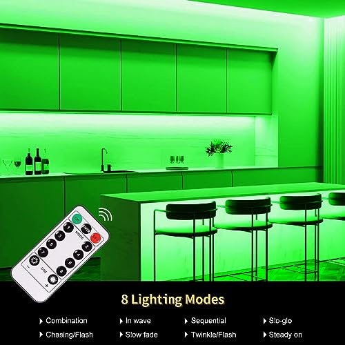echosari Strip Lights Battery Powered with Remote Timer for Cabinet Shelve - color: Green, size: 9.8Ft