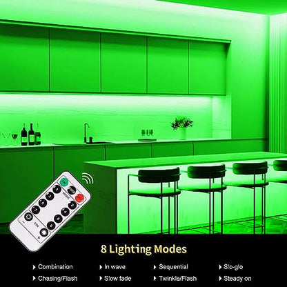 echosari Strip Lights Battery Powered with Remote Timer for Cabinet Shelve - color: Green, size: 9.8Ft