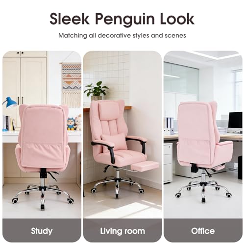 Cross Legged Office Chair with Foot Rest, Flip Armrest | Big and Tall, Criss Cross Gaming Chair, 155°Reclining Computer Chair, 360°Swivel Desk Chair for Home Office - color: Pink