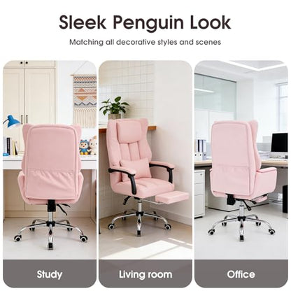Cross Legged Office Chair with Foot Rest, Flip Armrest | Big and Tall, Criss Cross Gaming Chair, 155°Reclining Computer Chair, 360°Swivel Desk Chair for Home Office - color: Pink