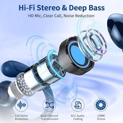 Wireless Earbuds, 2026 New Bluetooth 5.4 Headphones Sport, 60H+ HiFi Stereo - color: comb navy blue