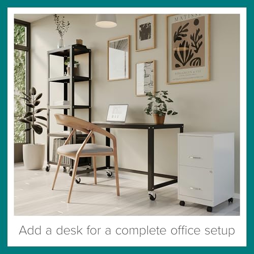 Space Solutions - 2 Drawer Fully Assembled Vertical Steel File Cabinet, Home & Small Office Use, Fits Under Most Desks, Letter-Size, Lock, Mobile, Pearl White