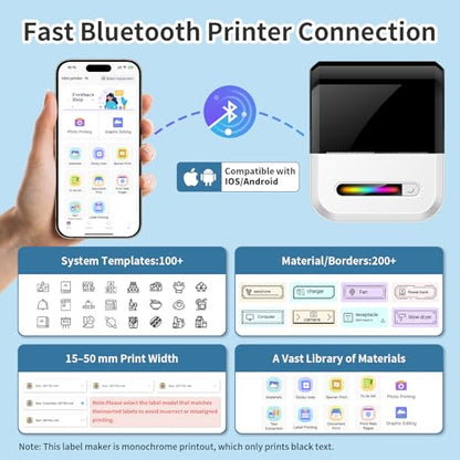 U1 Label Maker Machine,Portable Thermal Label Printer,Mini Bluetooth Inkless Label Stickers Makers for Home Storage School Business Office,Labeler Compatible with iOS & Android(White) - color: White-U1