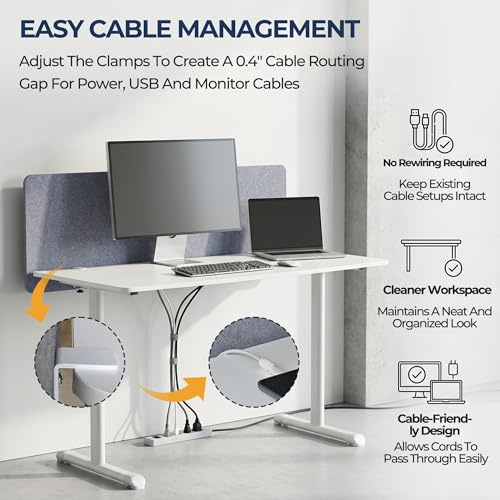 Desk Privacy Panel, Gray Clamp-On Divider for Office & Home | No-Drill Clamp Mount,Under Desk,Polyester,Cable Routing Clearance,Pin-Friendly Felt Surface,48" x 18"