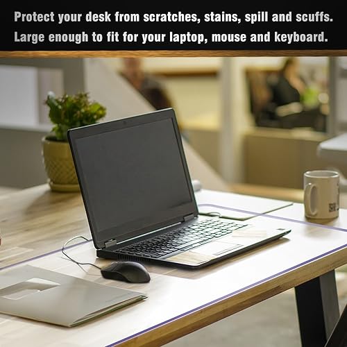 14x24 Inch Clear Plastic Office Writing Desk Protector Glass PVC Desk Pad Blotters for Office Home Laptop Computer Tabletop Keyboard Mat Easy Clean Waterproof Non-Slip with Mouse Pad Heat Resistant - size: 14X24 inch