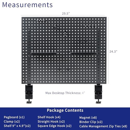 VIVO Black Clamp-on 30 x 24 inch Desk Pegboard, PP-DK30B-1 - color: Black, size: 30"
