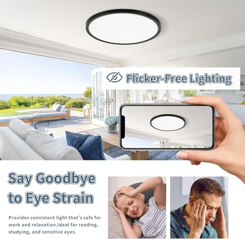 4 Pack 8.6 Inch LED Flush Mount Ceiling Light, ETL,18W, 1822LM, 3000K/3500K/4000K/5000K/6500K CCT Selectable, 0.66in Ultra Thin Round Flat Panel Ceiling Light Fixture for Bedroom, Kitchen(Black) - color: Black, size: 8.6"-4pack