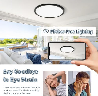 4 Pack 8.6 Inch LED Flush Mount Ceiling Light, ETL,18W, 1822LM, 3000K/3500K/4000K/5000K/6500K CCT Selectable, 0.66in Ultra Thin Round Flat Panel Ceiling Light Fixture for Bedroom, Kitchen(Black) - color: Black, size: 8.6"-4pack