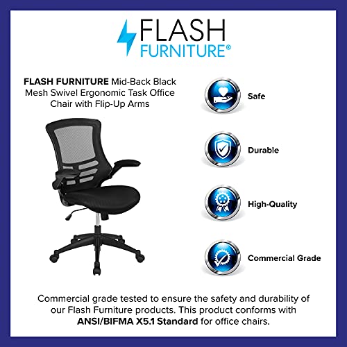 Flash Furniture Mesh Swivel Ergonomic Office Chair, Black, 5-Pack | Flip-up Arms - Set of 5, Mid-Back, Mesh Back - color: Black Mesh, size: Set of 5