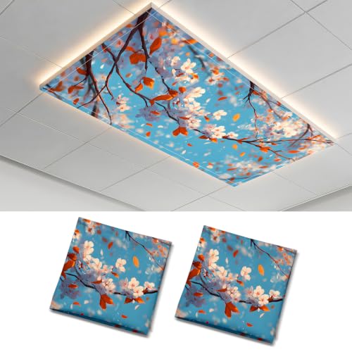2 Pack Autumn Blossom Canopy Decorative Ceiling Light Covers,Magnetic 4x2 Ft Fluorescent or LED Panel Filter, Anti-Glare Eye Protection for Classroom Office - color: Flower (7)