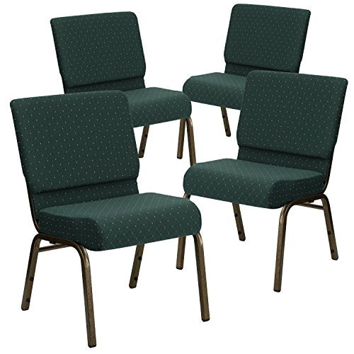 Flash Furniture 4 Pack HERCULES Series 21''W Stacking Church Chair in Hunter Green Dot Patterned Fabric - Gold Vein Frame - color: Hunter Green Dot Patterned Fabric/Gold Vein Frame, size: Set of 4