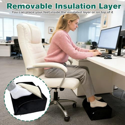 Adjustable Foot Rest Under Desk Removable Warmer Pocket Desk Foot Stool with High-Density Foam and Washable Cover Ergonomic Black Leg Rest for Home Office