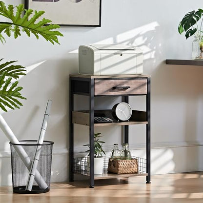Lerliuo 3-Tier Printer Stand with Fabric Drawer and Shelves, Grey | Three-tier printer stand with fabric drawer and two shelves for paper, office supplies, scanners and fax machines - color: Grey