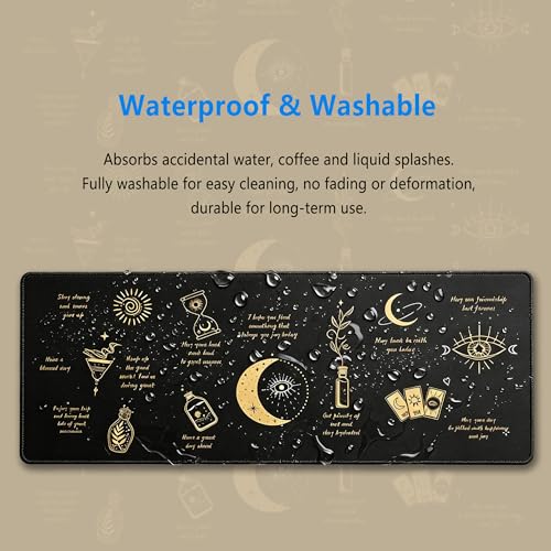 Mystical Witchy Desk Mat,Black Motivational Mouse Pad,31.5 x 12 in | Large Gold All-Seeing Eye Gaming Mousepad,Extended Inspirational Celestial Computer Keyboard Pad for Men Women,80x30cm - color: Moon Sun Eye