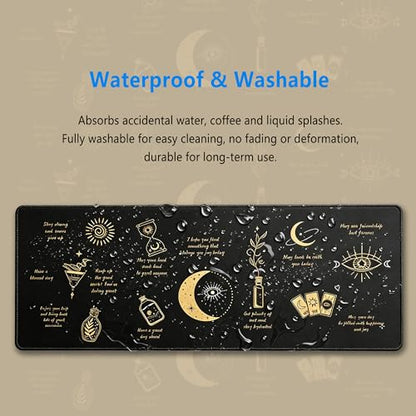 Mystical Witchy Desk Mat,Black Motivational Mouse Pad,31.5 x 12 in | Large Gold All-Seeing Eye Gaming Mousepad,Extended Inspirational Celestial Computer Keyboard Pad for Men Women,80x30cm - color: Moon Sun Eye