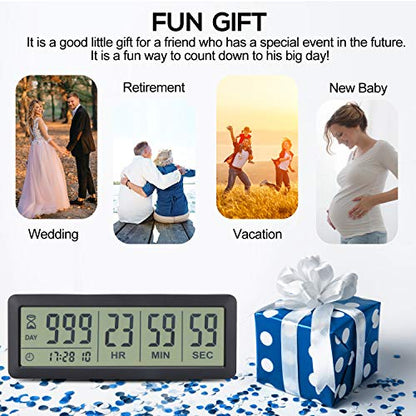 A AIMILAR 999 Days Countdown Timer Digital Clock Retirement Vacation Event Day Counter with Count Up Function - color: Black-big