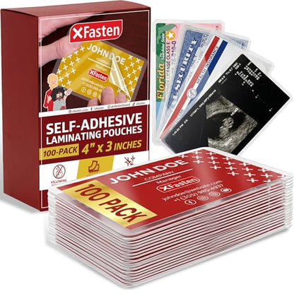XFasten Self Seal Laminating Pouches Business Card Size 4-Inch x 3-Inch 100-Pack, 10 Mil Business Card Laminating Pouches Non-Yellowing Self Sealing Laminating Sheets Business Card Size - size: Pack of 100