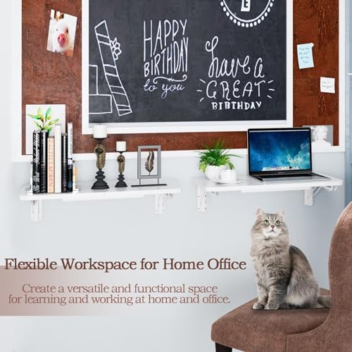 TEAMIX Wall Mounted Folding Desk for Small Spaces, White Floating Shelf - color: White, size: 23.6"W x 11.8"D