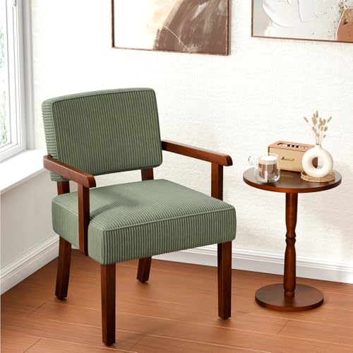 FAGAGA Corduroy Accent Chair, Armchair with Solid Wood Frame and Legs - color: Corduroy Green, size: One Chair