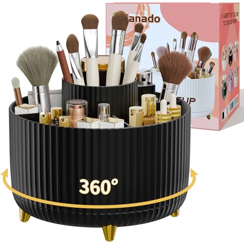 fanado 360° Rotate Makeup Brush Holder Organizer, Makeup Organizers Countertop, Makeup organization and Skincare Storage with Gift Box Packing for Vanity, Desktop, Bathroom (Black) - color: Black