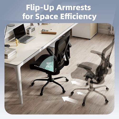 ralex-chair Ergonomic Office Desk Chair with Adjustable Lumbar Support | 3D Flip-up Armrest, 350lbs Capacity, Breathable Mesh Back,PU Leather Seat, for Office,Home,Computer, Black - color: Black