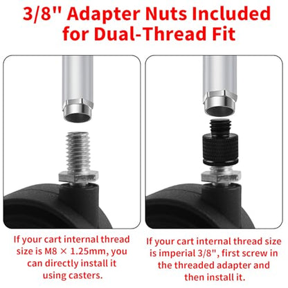 HOWDIA 4 Pcs M8×1.25 Thread (with 3/8 Adapter Nuts) 1.5" Swivel Caster Wheels with Brake, Light-Duty Casters Replacement for Carts/Small Furniture, Fits Metric M8 & Imperial 3/8, (30kg Total, 4-Pack) - style: M8-1.25(3/8-16 UNC)×13mm Threaded Stem with Br