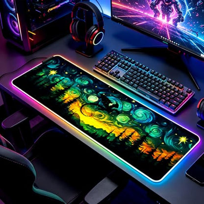 RGB Starry Night Forest Dragon Gaming Desk Mat & Mouse Pad, XL - color: Rgb-w05