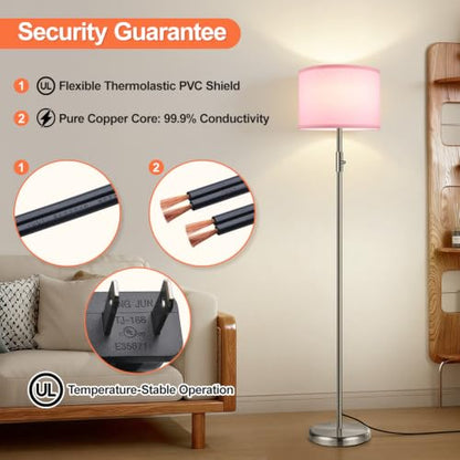 Floor Lamp Simple Design with Shade, Small Tall Lamps for Living Room Bedroom Office Dining Room Kitchen-Nickel - color: Nickel-Pink Shade