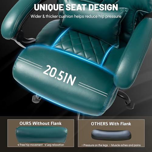 Massage Office Chair with Foot Rest,6 Points Vibration & Heat Executive Office Chairs for Heavy People,500LBS Big and Tall Office Chair,Ergonomic Reclining Desk Chair,Dual-Use Pillow,Home Office,Green - color: Green, size: 6 Point Vibration
