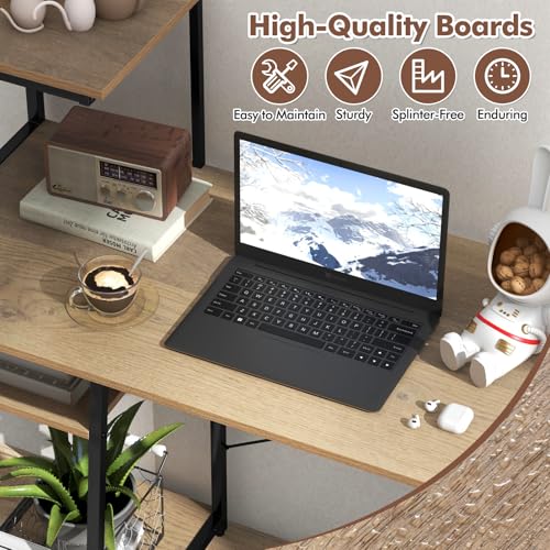 MAT EXPERT Computer Desk with Ladder Shaped Shelves, Compact Home Office Desk w/Monitor Stand & Adjustable Foot Pads, Modern Writing Study Desk PC Laptop Workstation for Home Office (Natural) - color: Natural