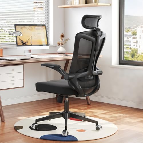 Office Chair (07Black, Chair) | 360° Swivel Adjustable Lumbar Support & Flip-Up Armrests capacity 300 lbs capacity - color: 07black